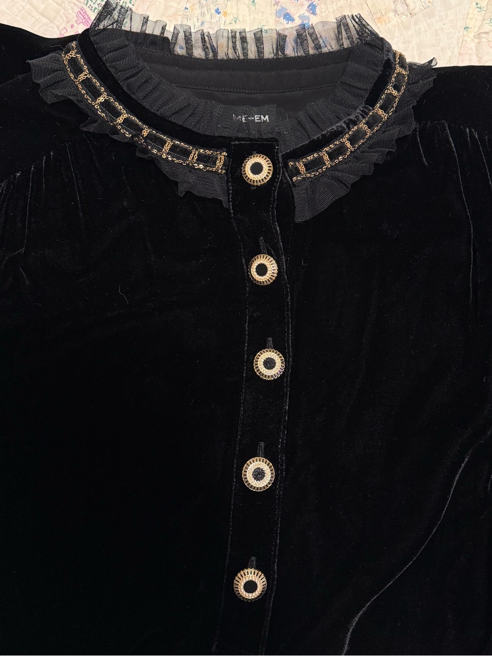 ME + EM silk blend velvet shift dress 12 xl gold buttons gothic chic victorian - Picture 4 of 7